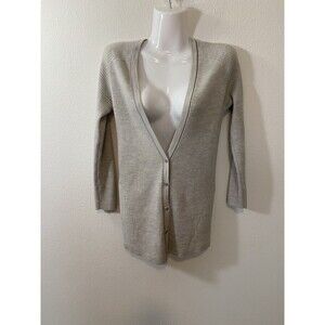 MM LaFleur Cardigan Sweater XS Gray Womens Soft Merino Wool V-Neck Preppy Luxur